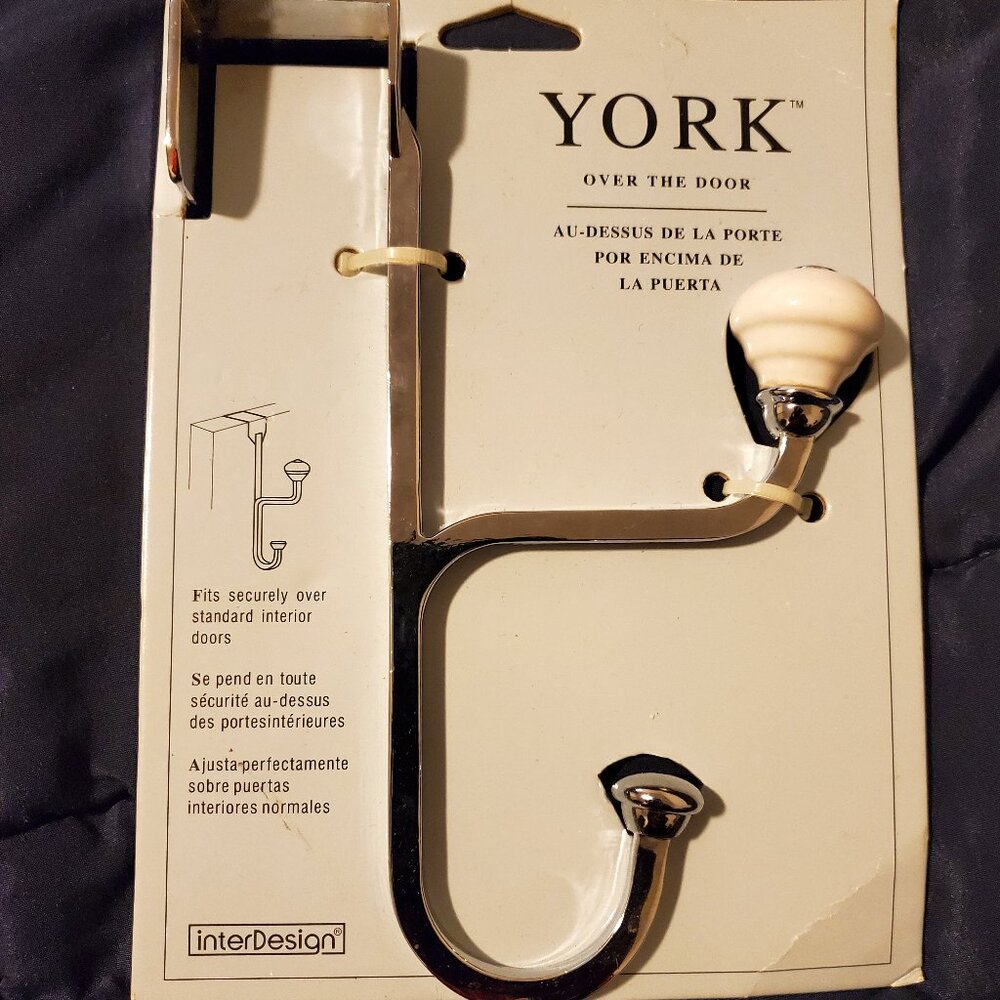 York over the door hook, new, white and metal